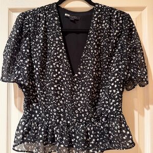 Allsaints Black Floral Peplum Blouse